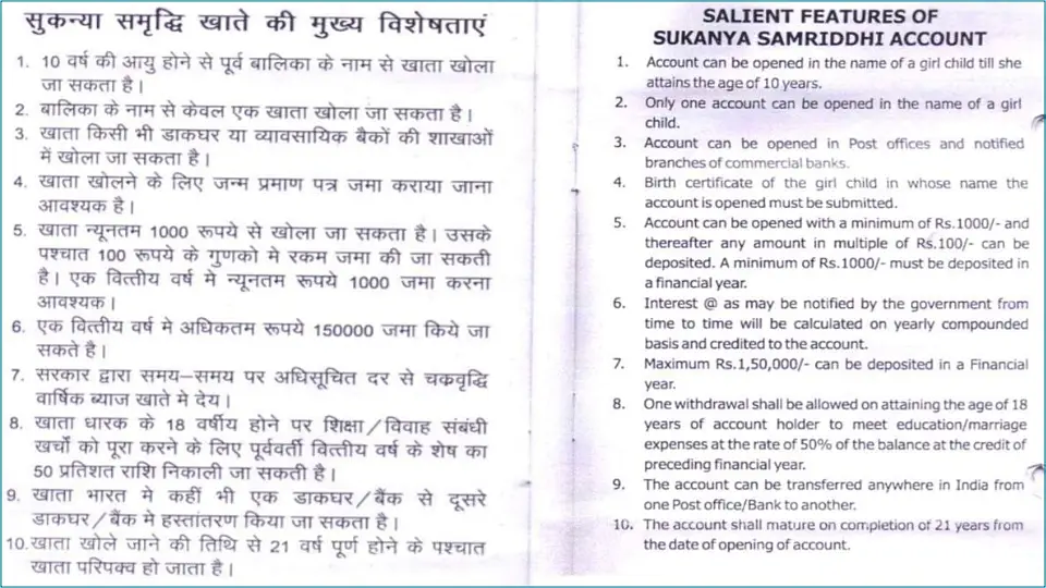 Sukanya Samriddhi Yojana Eligibility criteria